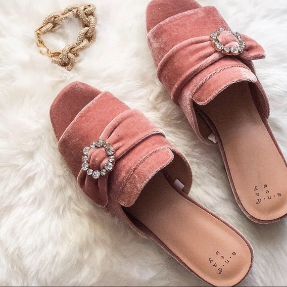 a new day Shoes - Pink Velvet Embellished Mules